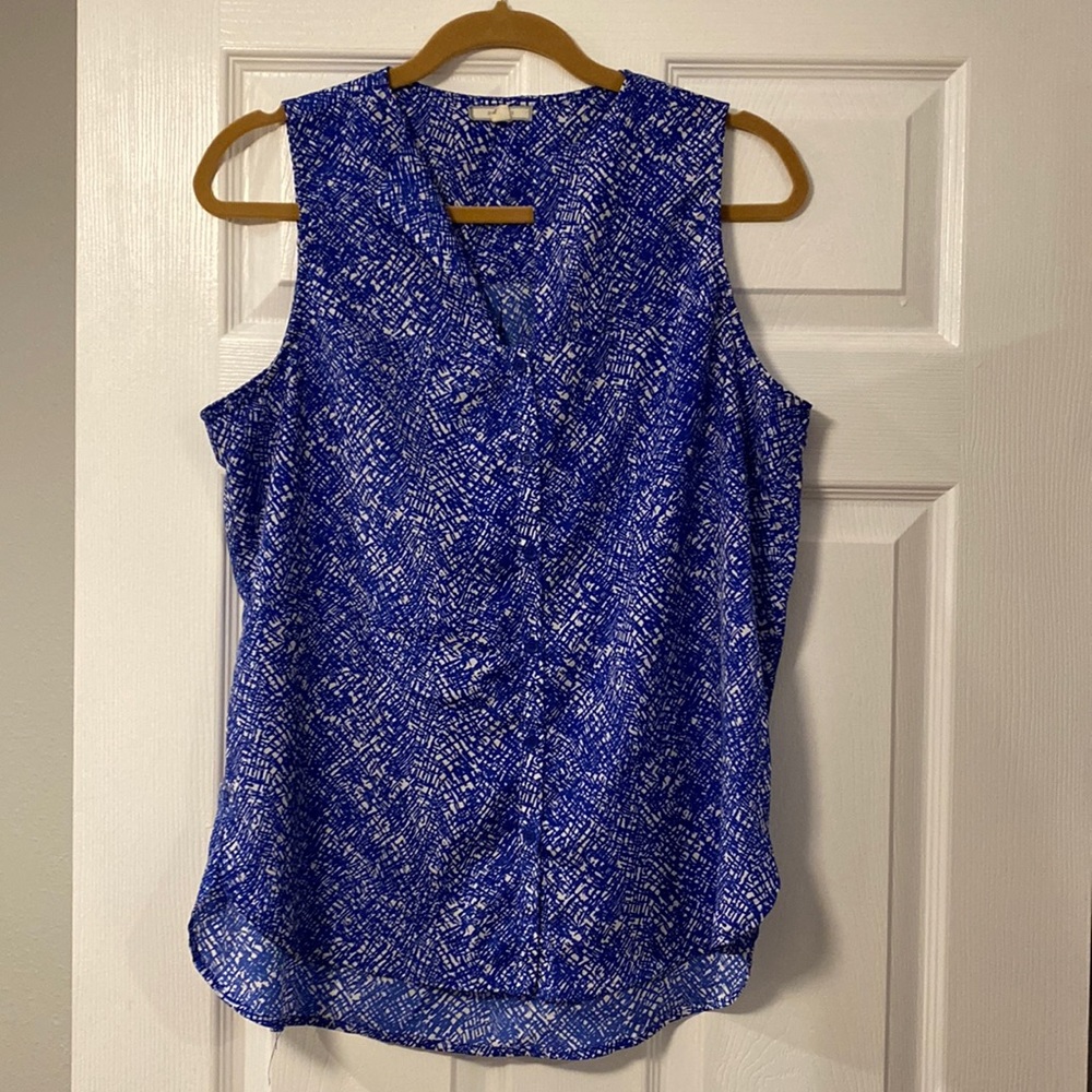 Pleione blue and white button front tank. Size small
